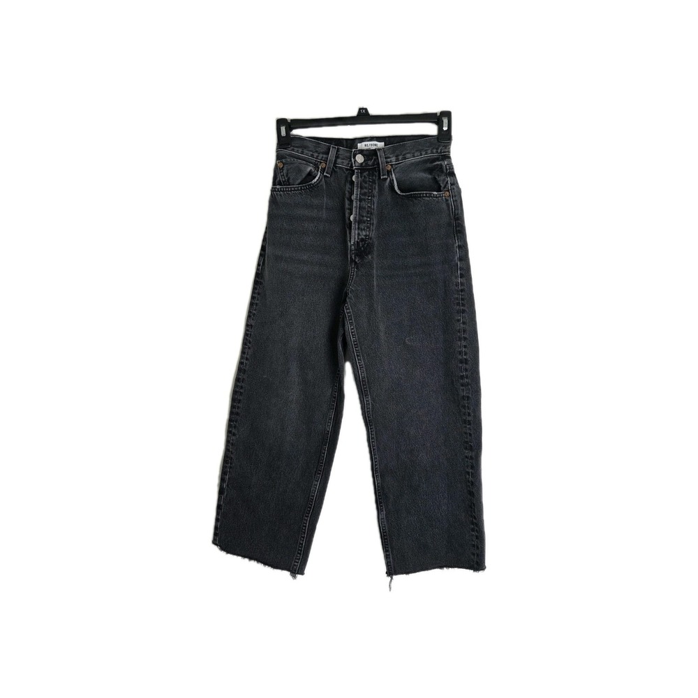 REDONE Jeans womens 25 black high rise Barrell Leg button fly size Crop Jeans